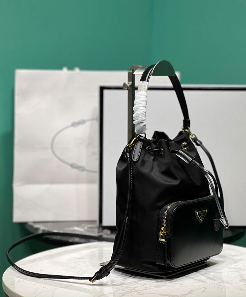 Prada Re-Nylon And Brushed Leather Bag 1BH038 Black